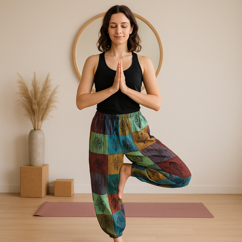 Nomad Sari - Mushroom Pants - Block Print Designs -Green Tones S/M product image