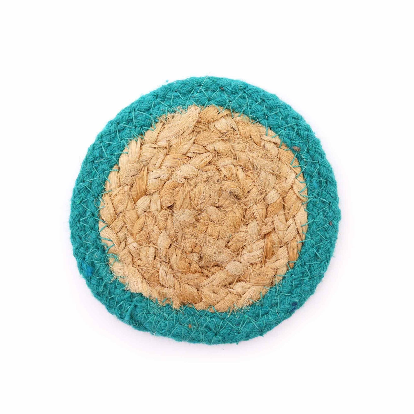 Natural Coaster - Jute & Cotton 10cm (set of 4) - Teal Boarder product image