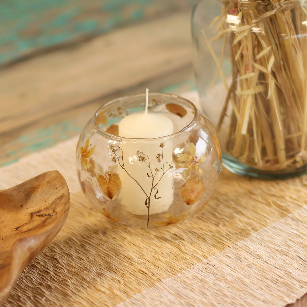 Natural Floral Glass - Large Bowl Candle Holder - Rosa - (12x13cm) product image 6