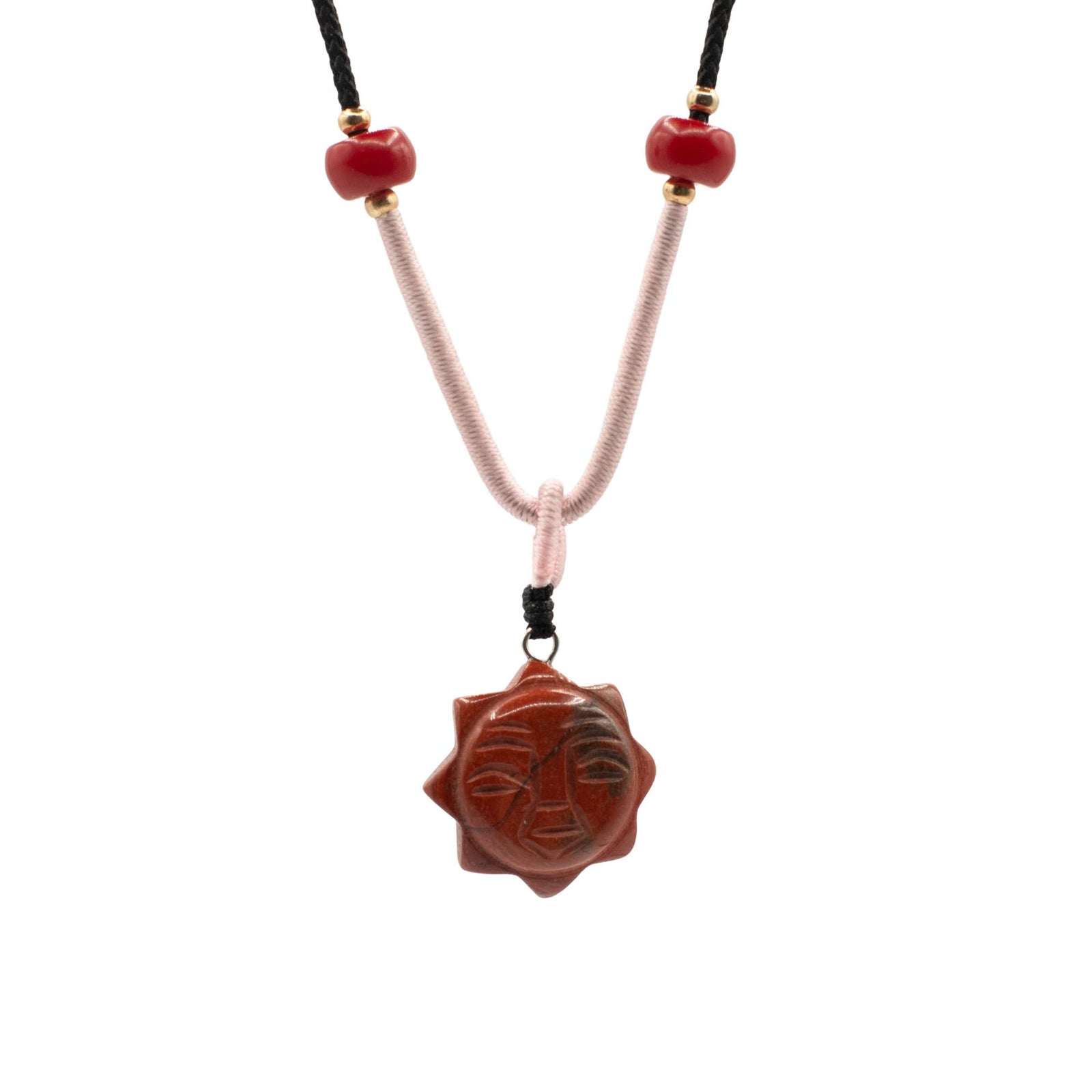 Cord Necklace Gemstone Pendant - Carnelian Sun Face product image