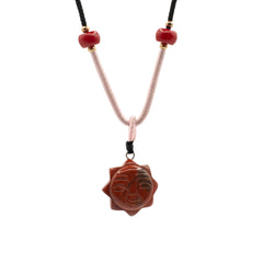 Cord Necklace Gemstone Pendant - Carnelian Sun Face product image