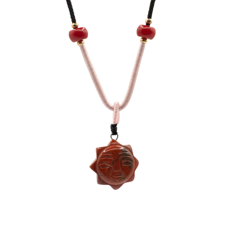 Cord Necklace Gemstone Pendant - Carnelian Sun Face product image