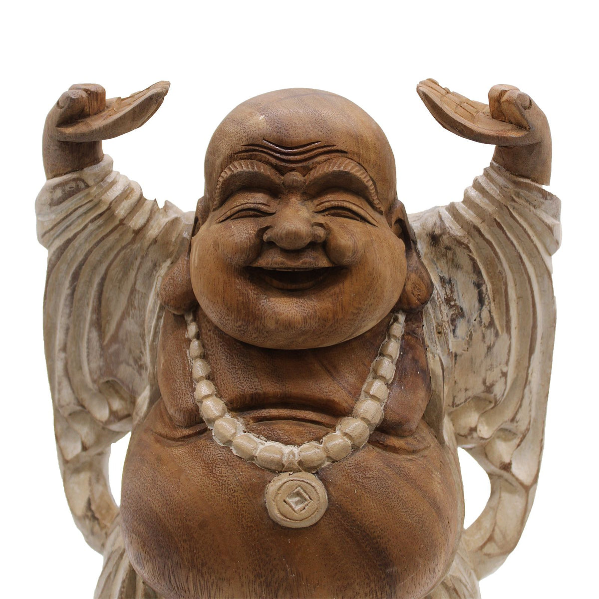 Happy Buddha Hands Up - Whitewash 40cm product image