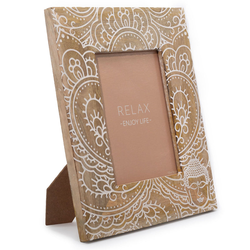 Lrg Mango Wood Picture Frame (for 13x18cm) 28x23x2cm - Buddha - White product image