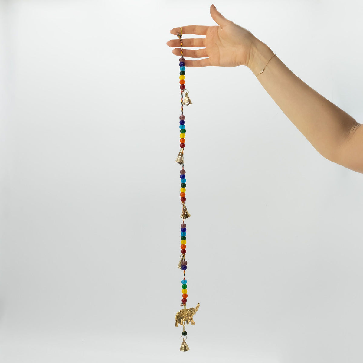 Indian Chimes - Brass Elephant with Chakra Beads String Bells 53cm product image