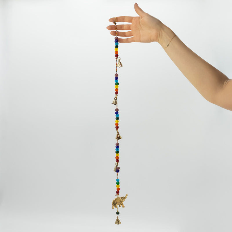 Indian Chimes - Brass Elephant with Chakra Beads String Bells 53cm product image