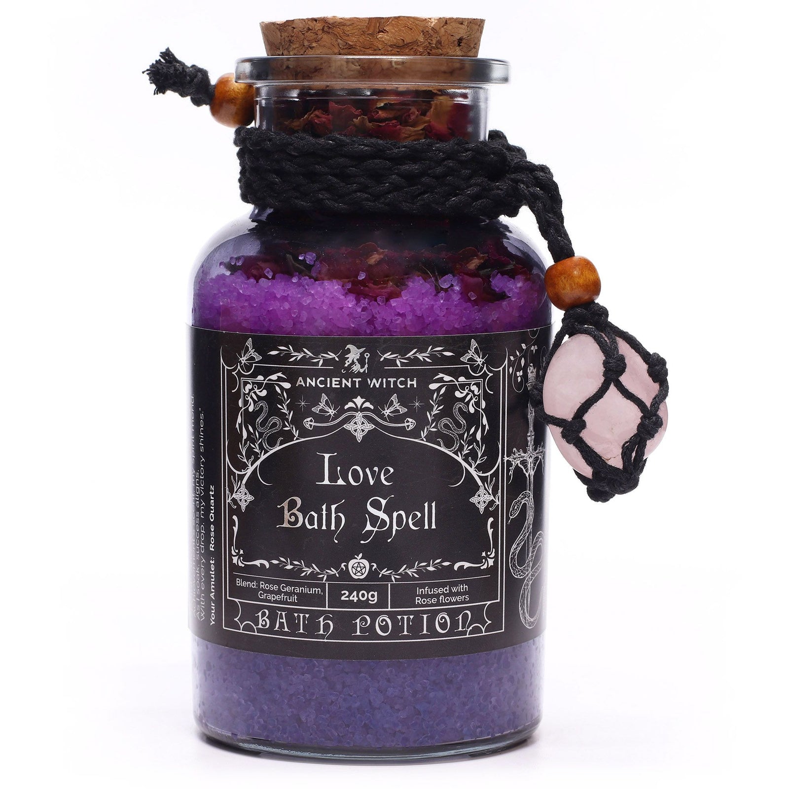 Ancient Witch Bath Spell Potion & Rose Quartz Crystal Amulet - Love product image
