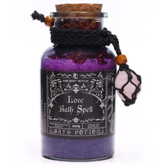 Ancient Witch Bath Spell Potion & Rose Quartz Crystal Amulet - Love product image