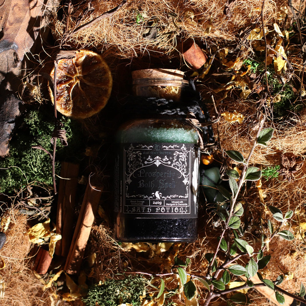 Ancient Witch Bath Spell Potion & Aventurine Crystal Amulet - Prosperity product image 7