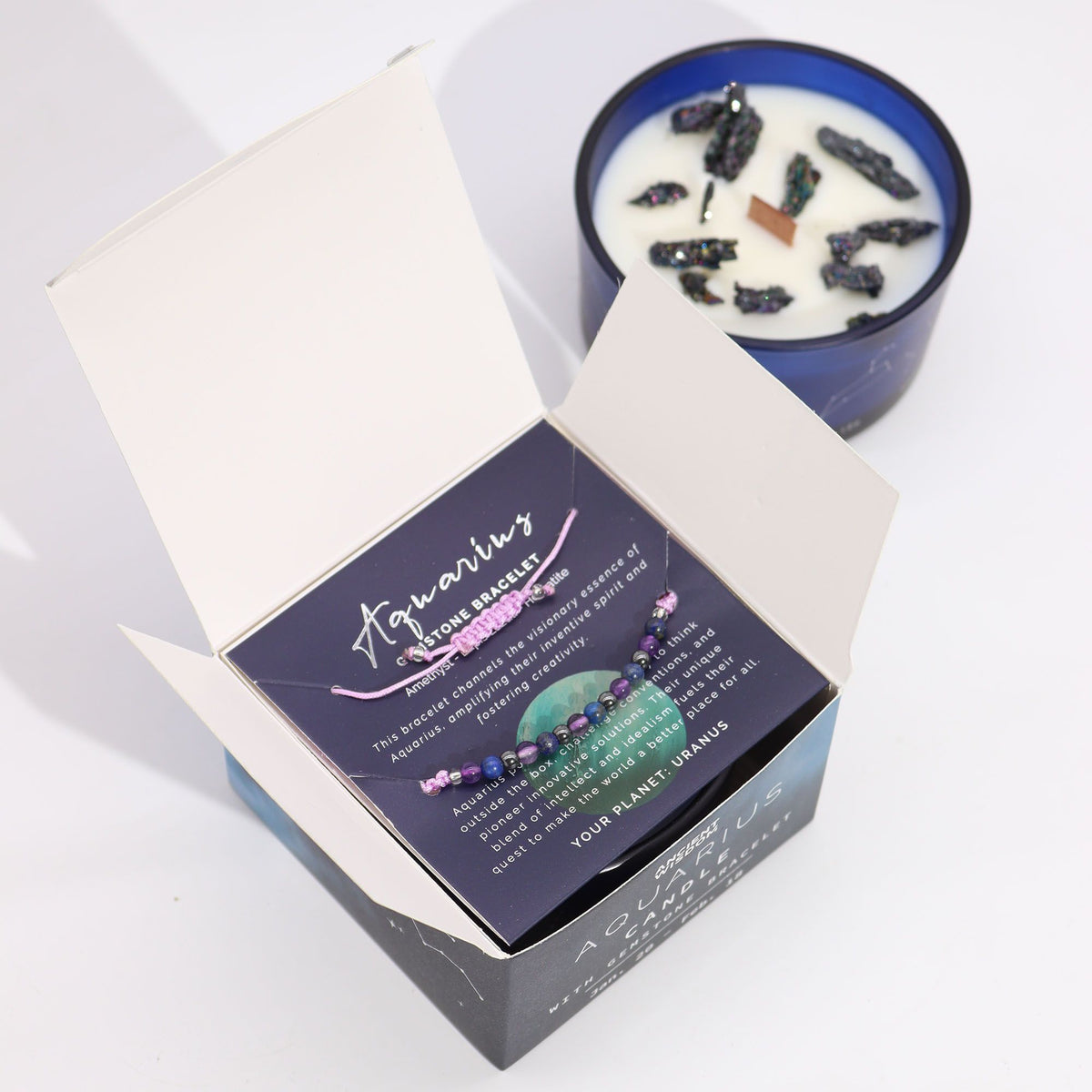Zodiac Crystal Candle with Gemstone Bracelet - Aquarious product image 4