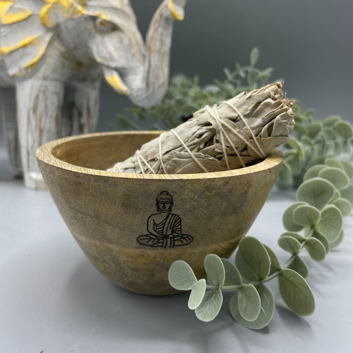 Wooden Smudge and Ritual Offerings Bowl - Buddha - 11x7cm product image 2