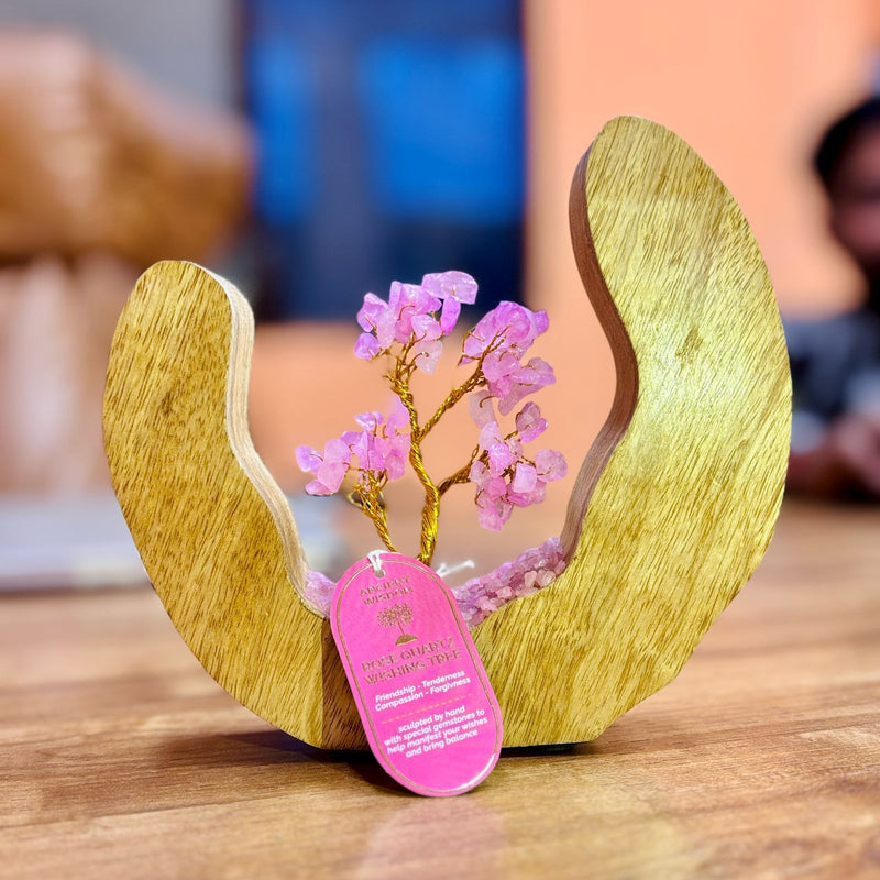 Gemstone Tree Garden - Mango Wood Open Ring - Rose Quartz - 60 chipstones product image