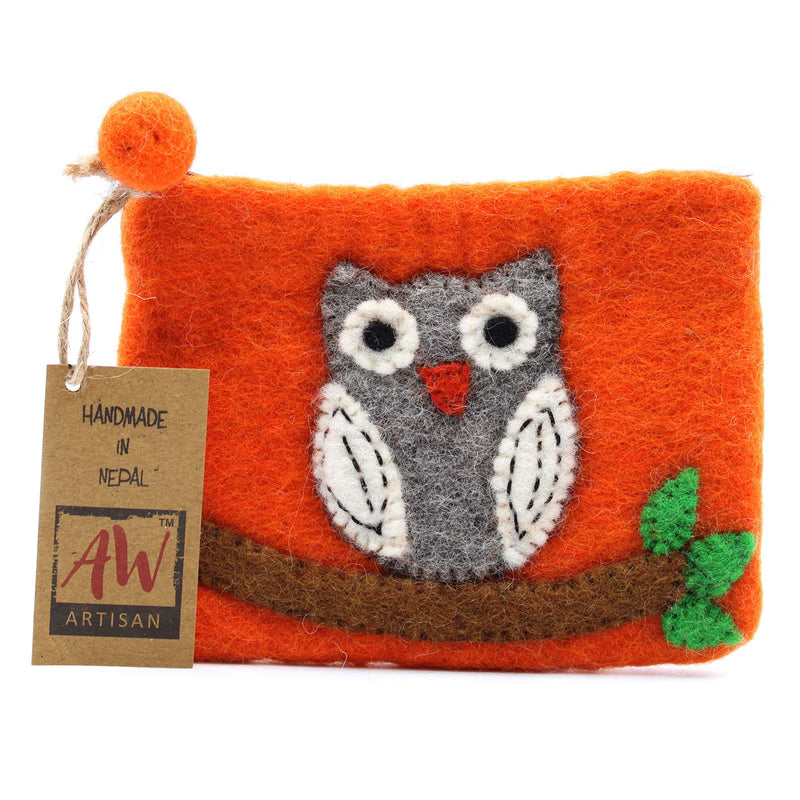Natural Felt Zipper Pouch (asst) - Owl on Branch product image