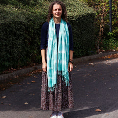 Boho Java Art Stole/Scarf - Teal Stripes & Motiff - 62x200cm product image 3