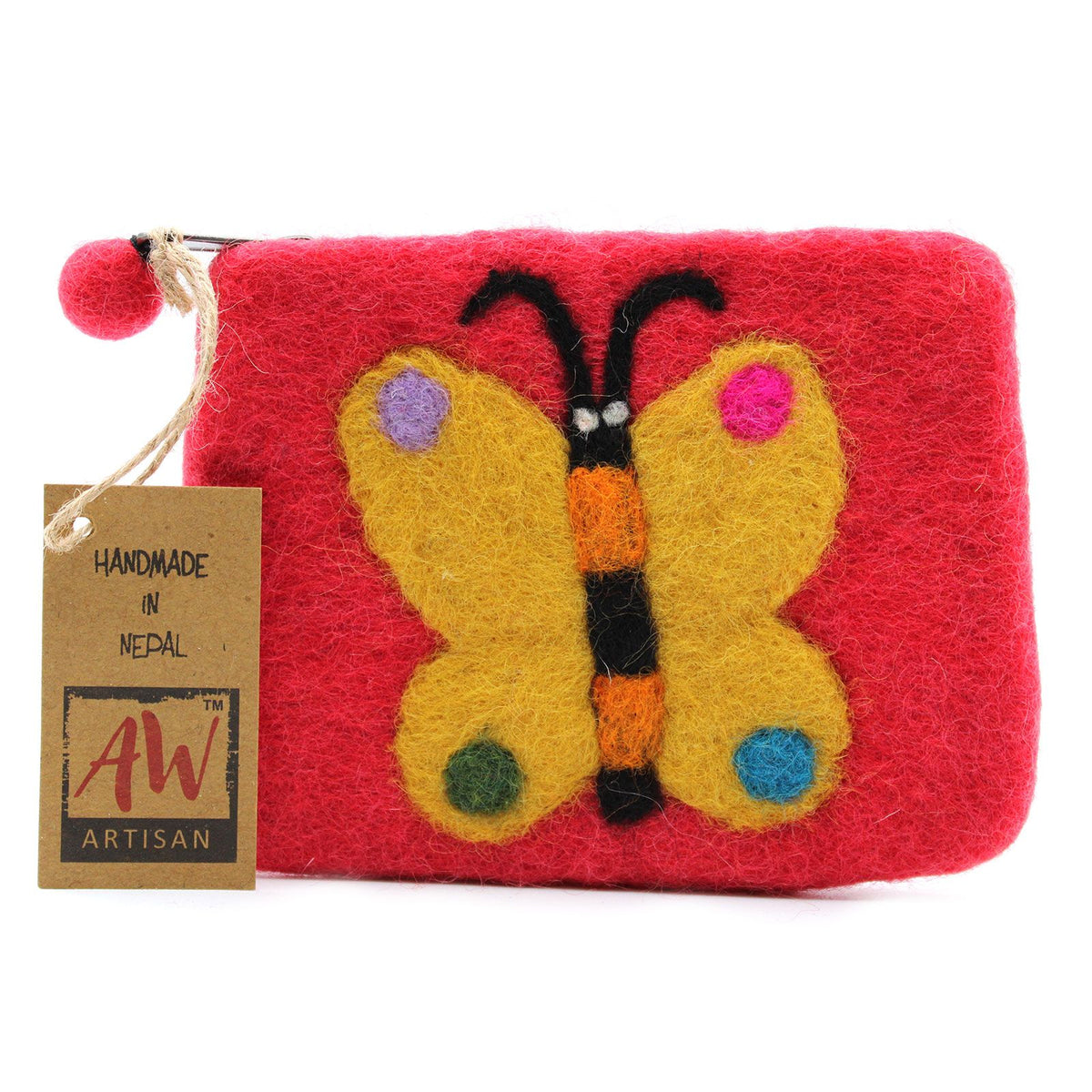 Natural Felt Zipper Pouch (asst) - Big Butterfly product image