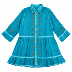 Nomad Sari On the Med Collection - Tunic Dress - Turquoise with Evil Eye Block Print (M-L) product image 2
