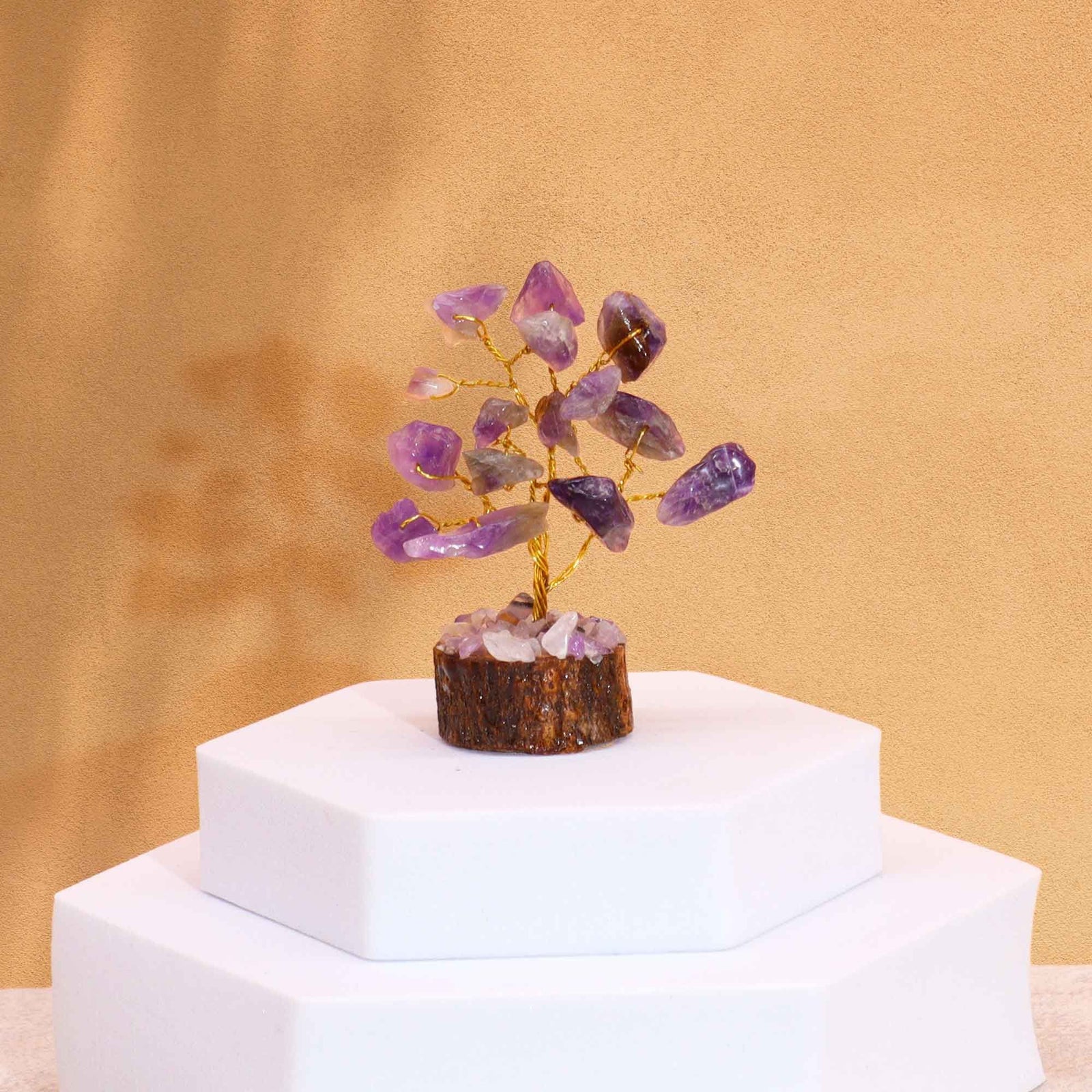 Mini Gemstone Tree On Wood Base - Amethyst (15 stones) product image