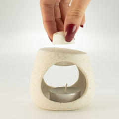 Ceramic Zen Oil Burner - Round Pebble - Speckled Off-White product image 5