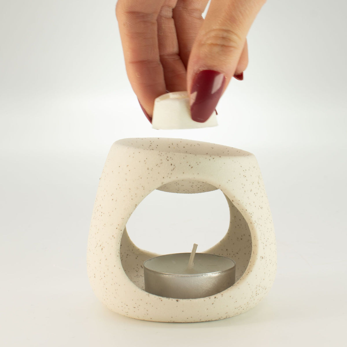 Ceramic Zen Oil Burner - Round Pebble - Speckled Off-White product image 5