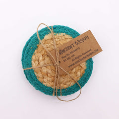 Natural Coaster - Jute & Cotton 10cm (set of 4) - Teal Boarder product image 3