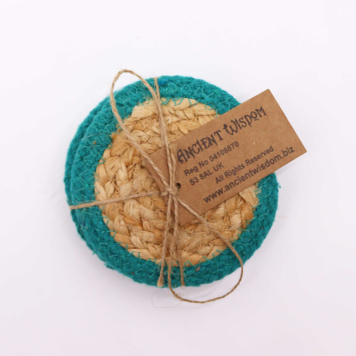 Natural Coaster - Jute & Cotton 10cm (set of 4) - Teal Boarder product image 3