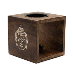Large Square Mango Wood Oil Burner- Buddha Face product image