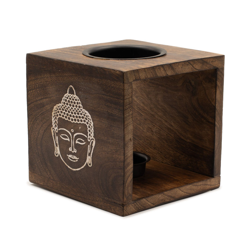 Large Square Mango Wood Oil Burner- Buddha Face product image