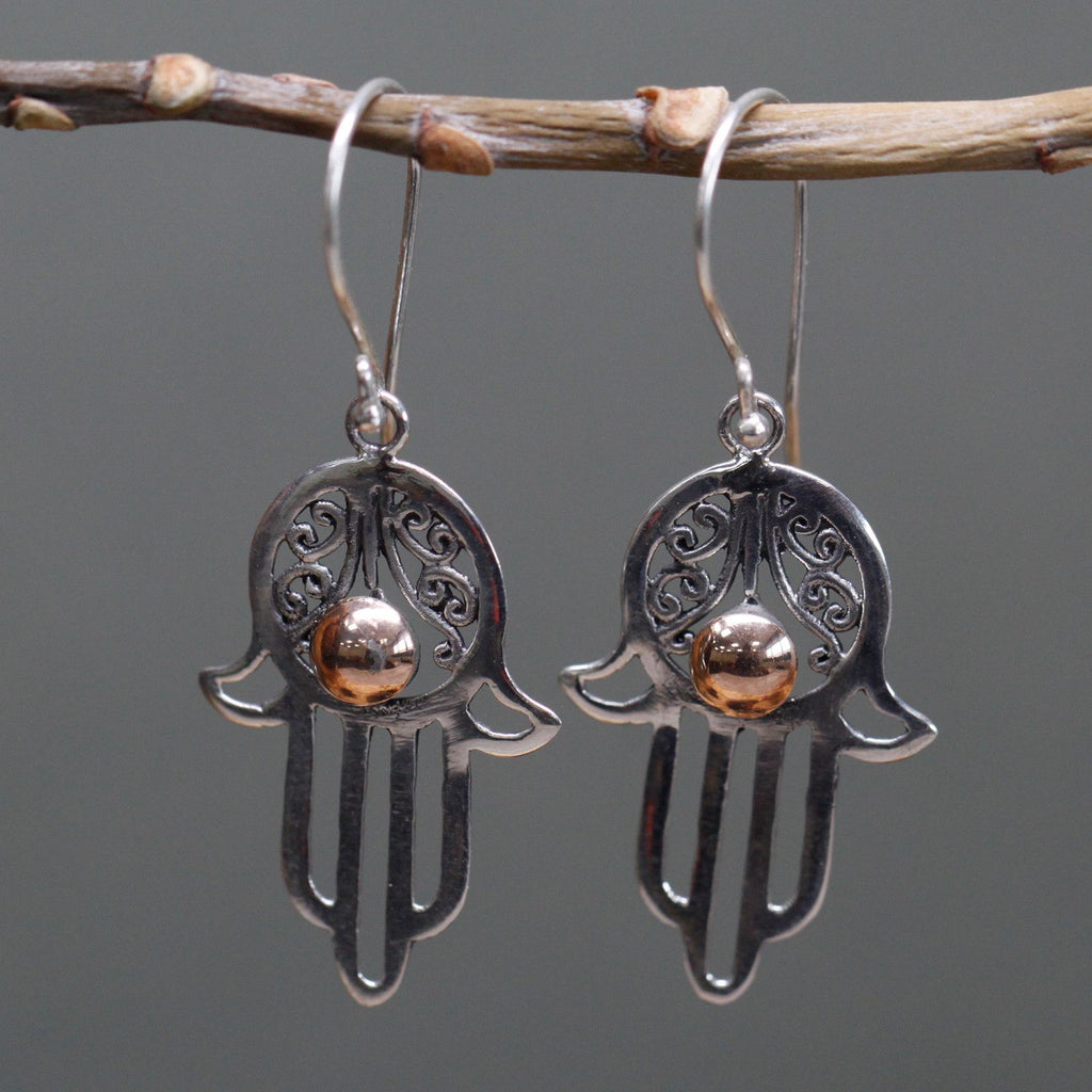 Silver & Gold Earring - Hamsa product image 4