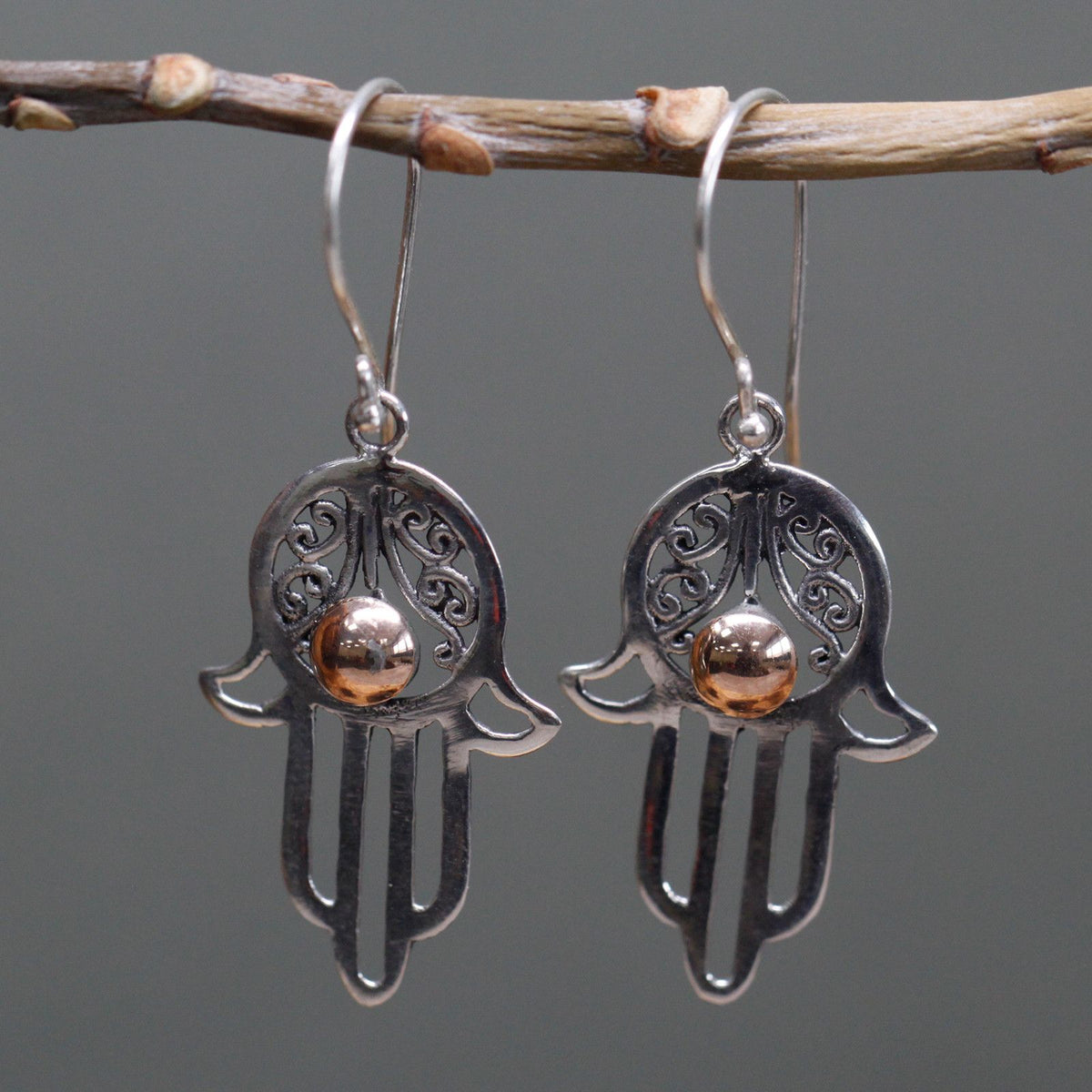 Silver & Gold Earring - Hamsa product image 4