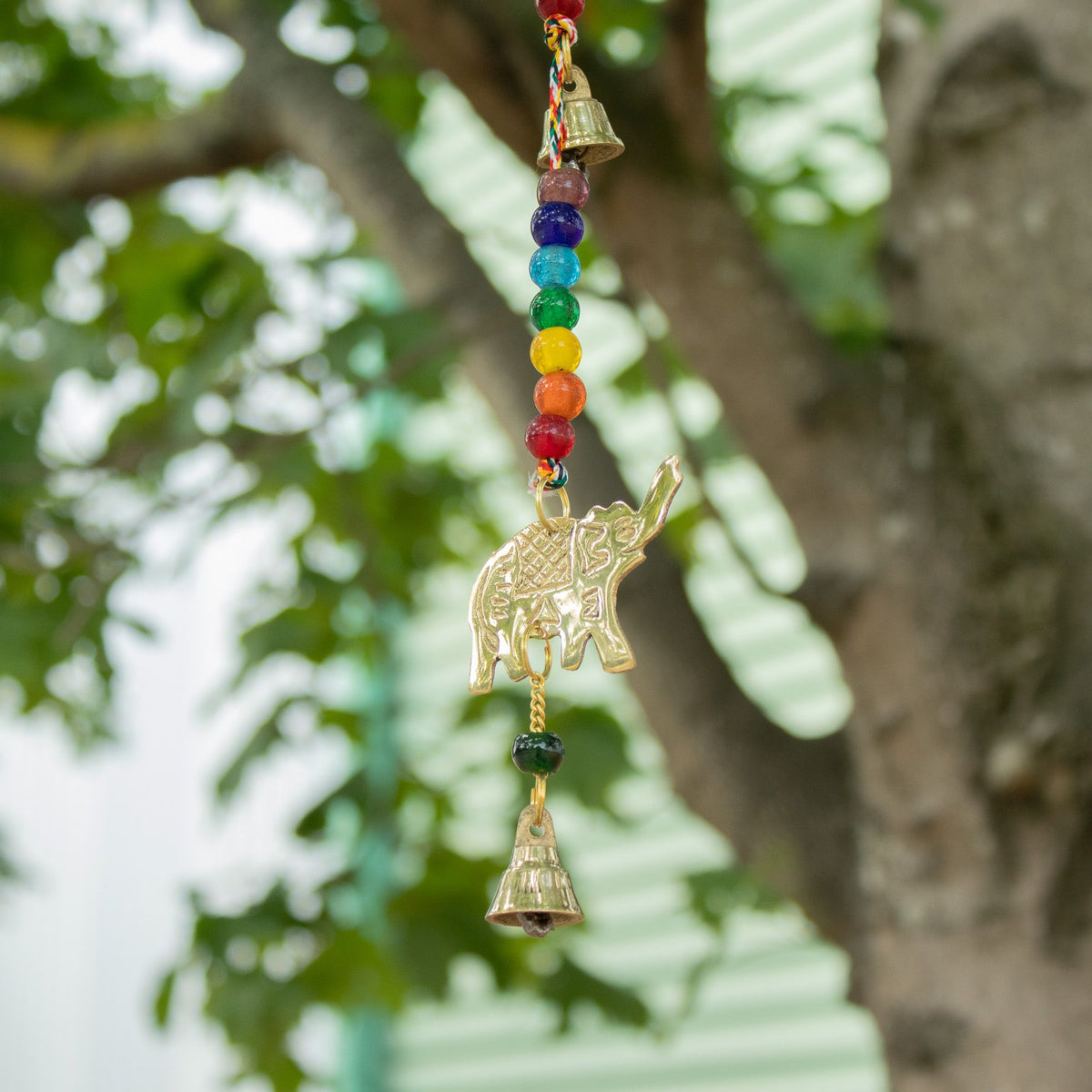 Indian Chimes - Brass Elephant with Chakra Beads String Bells 53cm product image 3