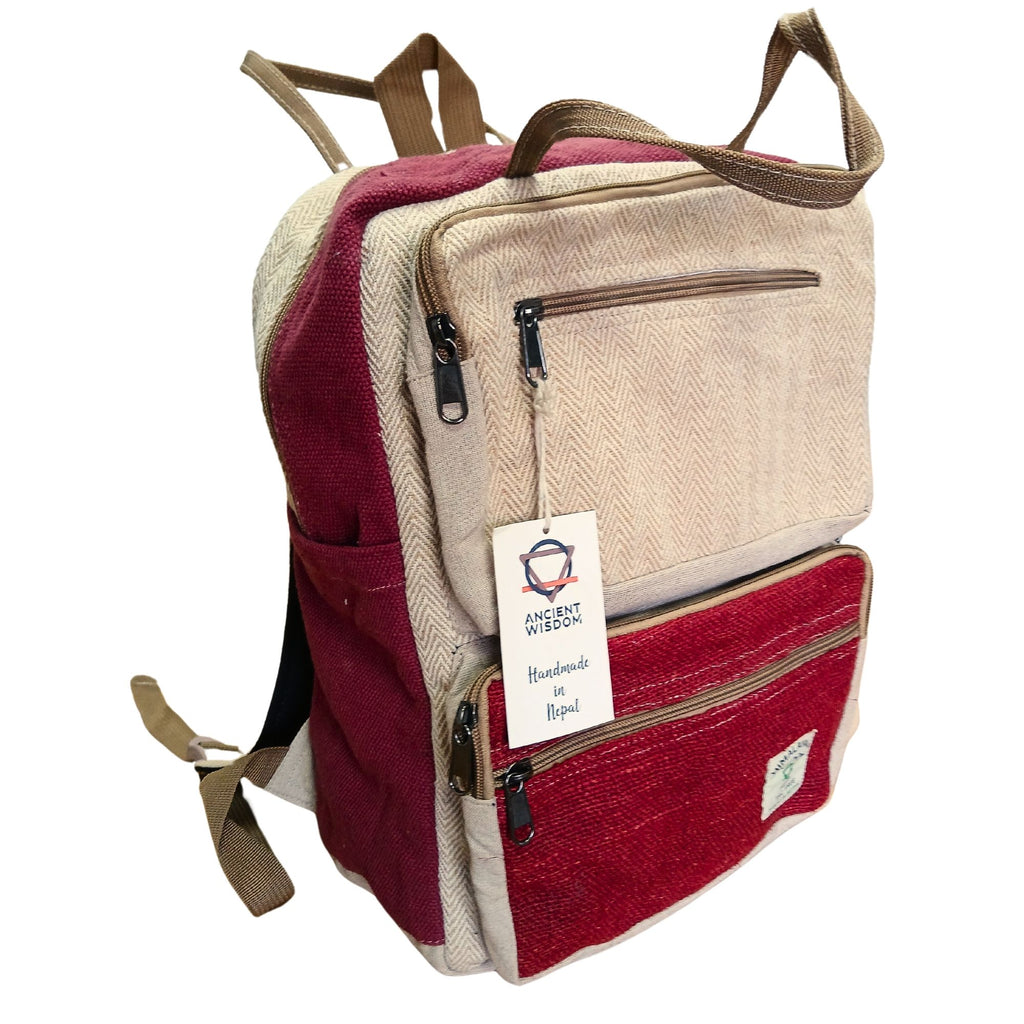 Large Boxy Hemp Backpack - Wine & Cream - product image 3
