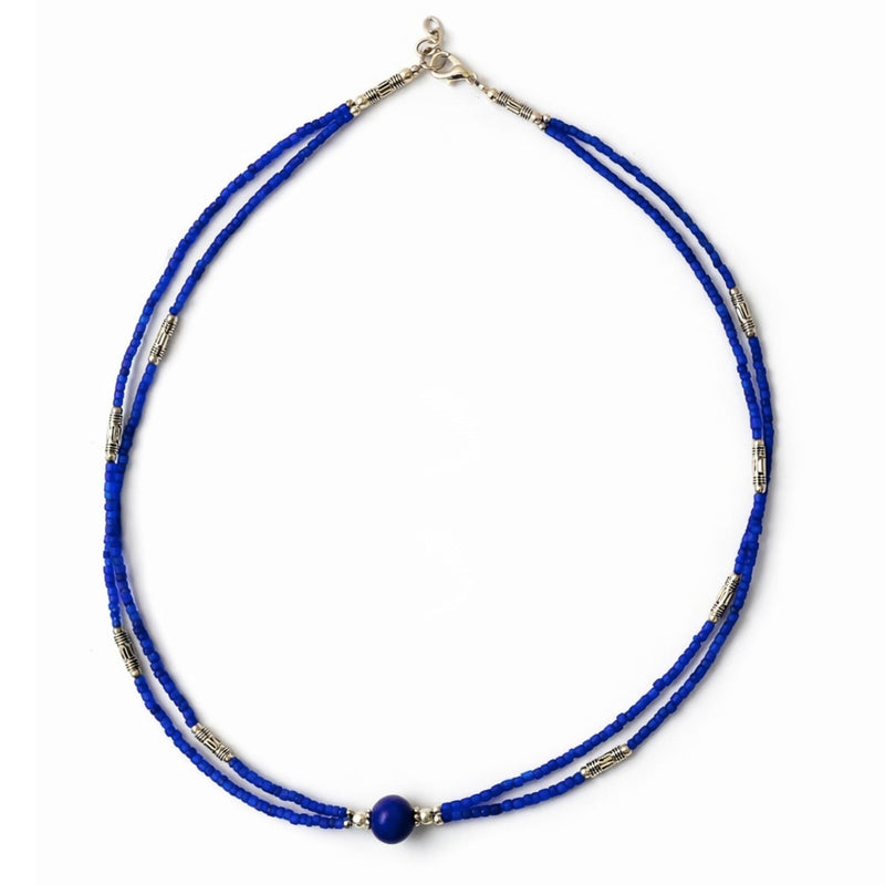 Nepalese Extra Fine Two Line Necklace - Blue Onyx & Lapis Pendant product image
