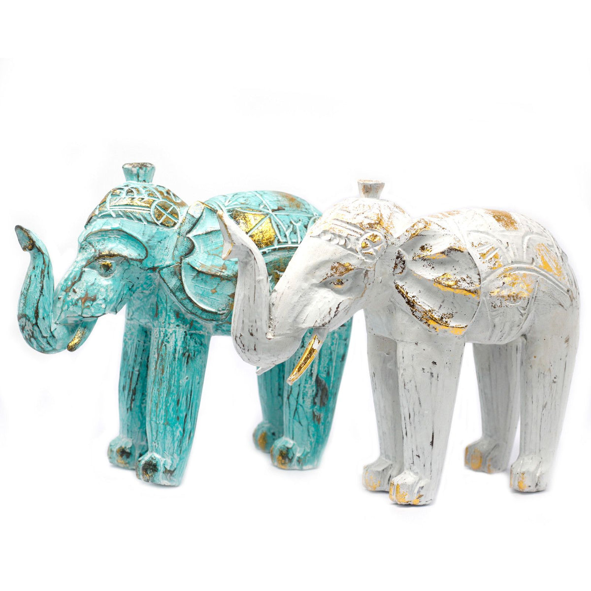 Wood Carved Elephant - Turquoise Gold product image 2
