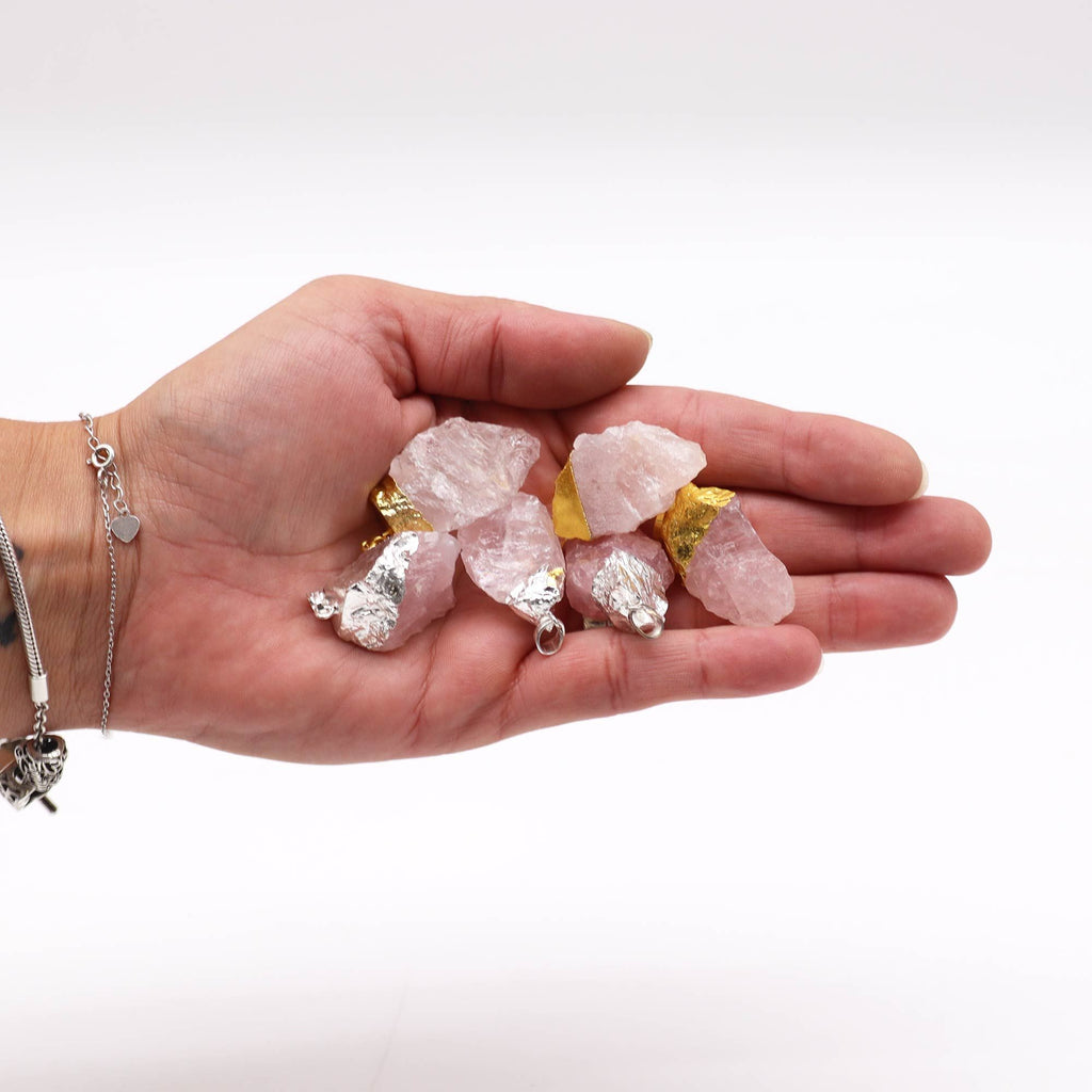 Gemstone Rose Quartz Gold & Silver Plated Pendants (6 assorted) product image 2