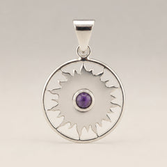 Indian Devotional Pendant - Silver Plated (45cm Cord)- Sun Worship Amethyst product image 4