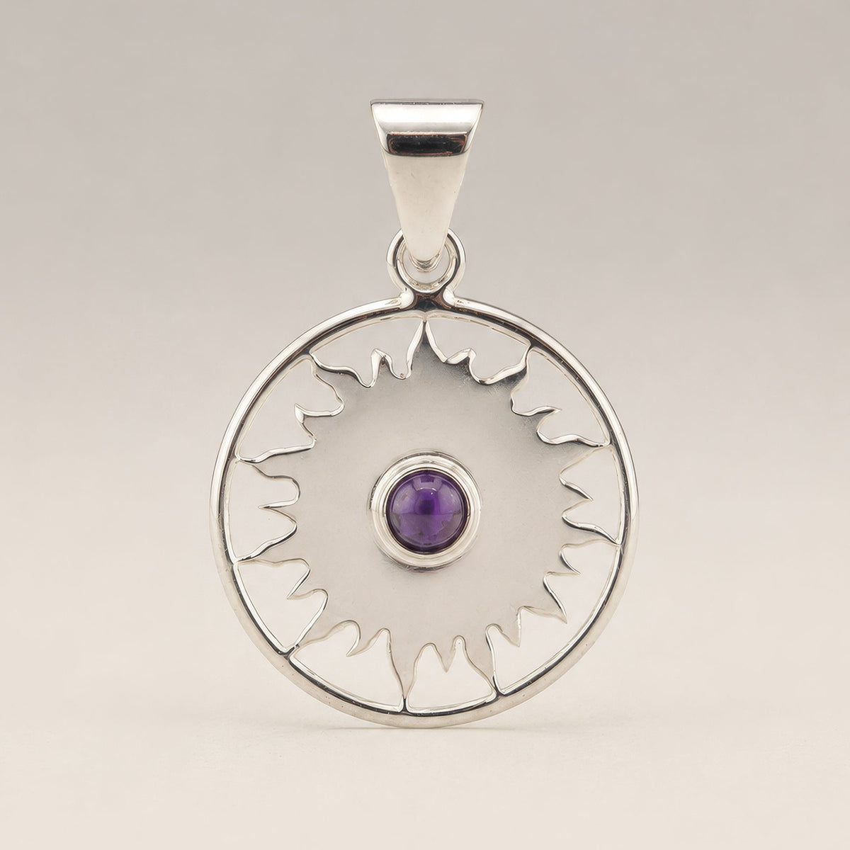 Indian Devotional Pendant - Silver Plated (45cm Cord)- Sun Worship Amethyst product image 4