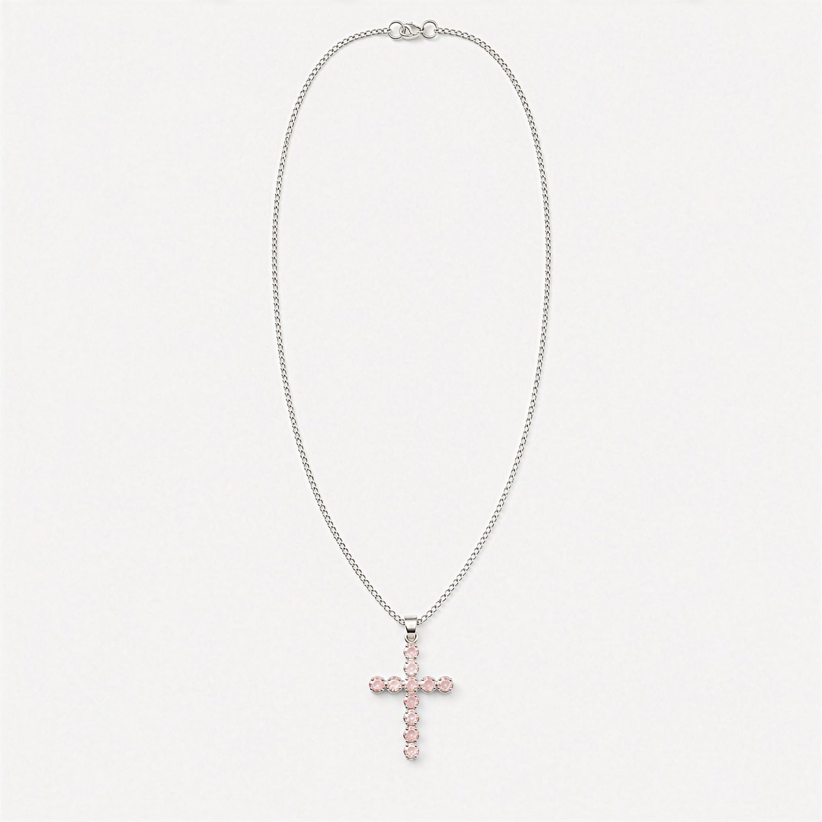 Indian Devotional Pendant - Silver Plated (45cm Chain)- Rose Quartz Crucifix product image