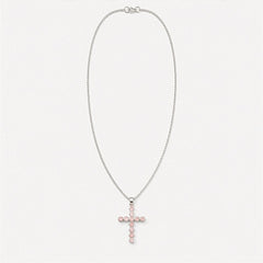 Indian Devotional Pendant - Silver Plated (45cm Chain)- Rose Quartz Crucifix product image