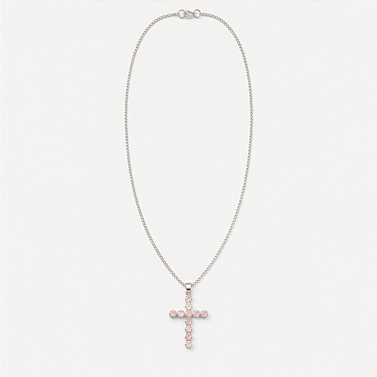 Indian Devotional Pendant - Silver Plated (45cm Chain)- Rose Quartz Crucifix product image