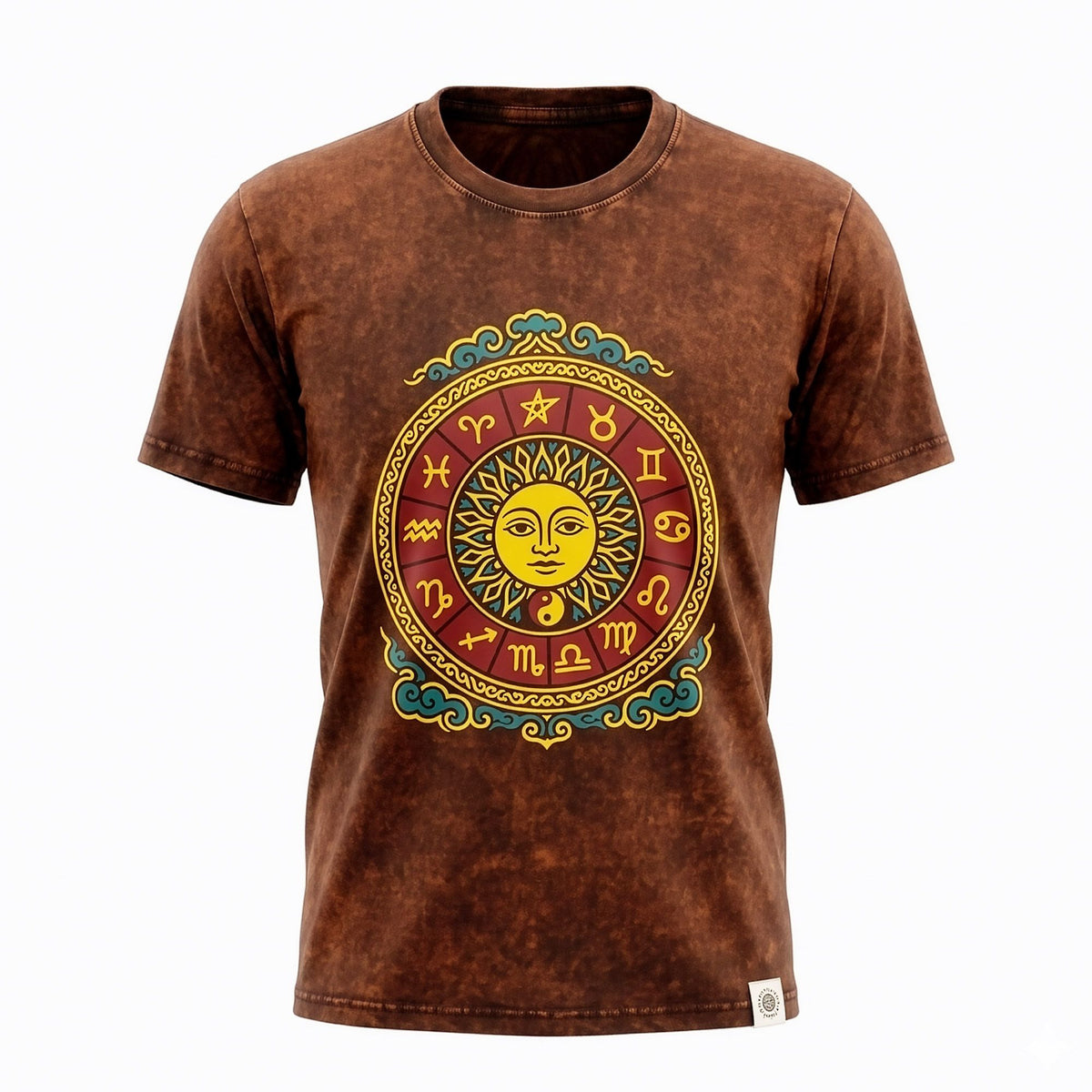 Nomad Sari Stonewashed Cotton T-Shirt - Sun & Zodiac - Brown - Medium product image 2