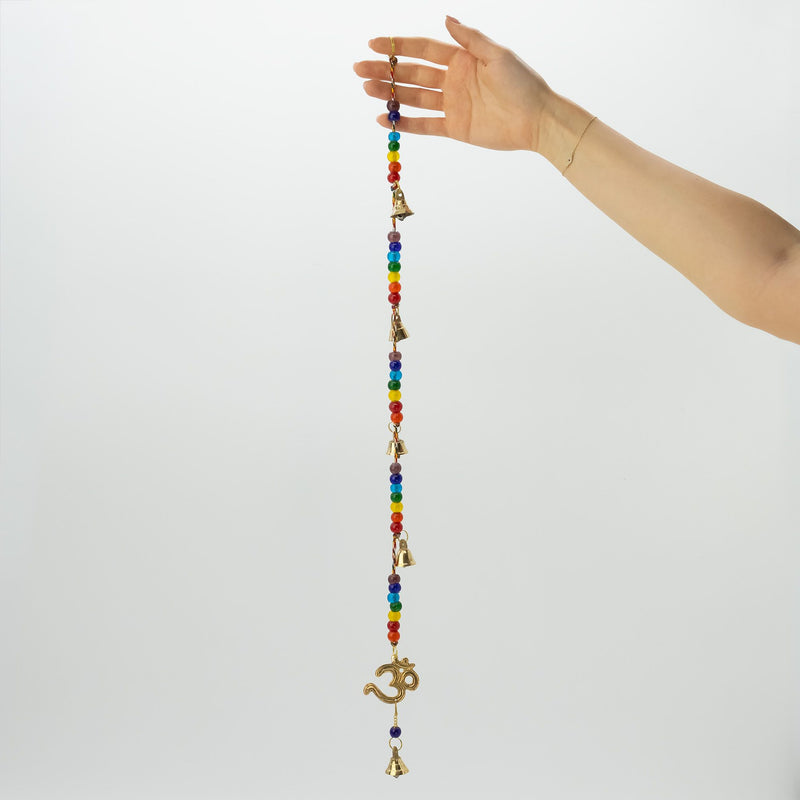 Indian Chimes - Brass OM with Chakra Beads String Bells 53cm product image