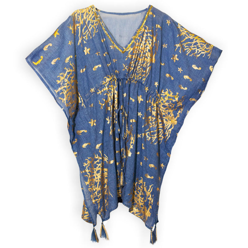 Nomad Sari Kaftan – Sea Blue with Gold Coral Print product image