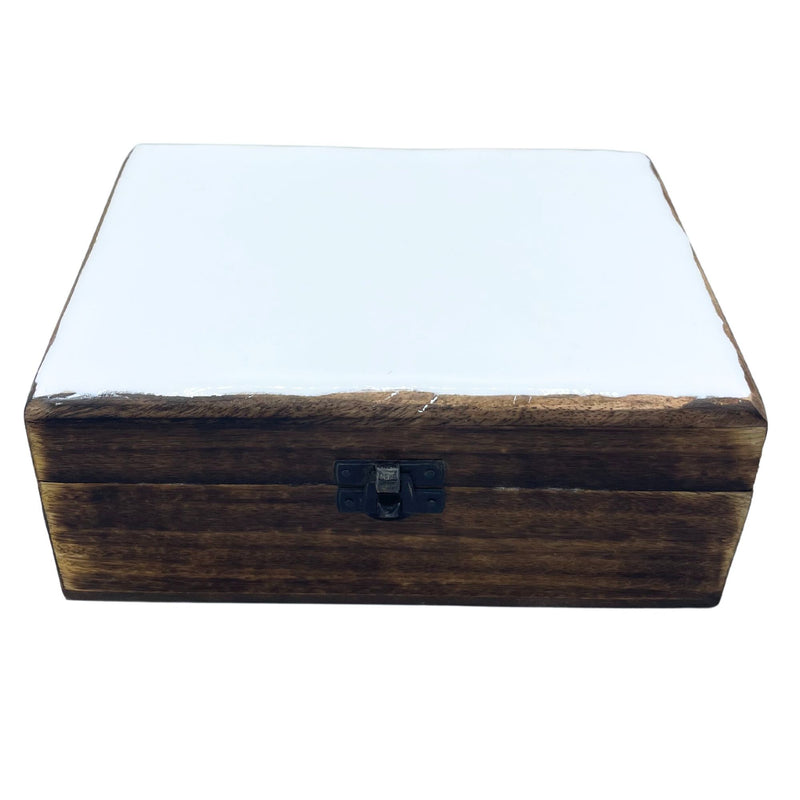 Large Ceramic Glazed Wood Box - 20x15x7.5cm - White product image
