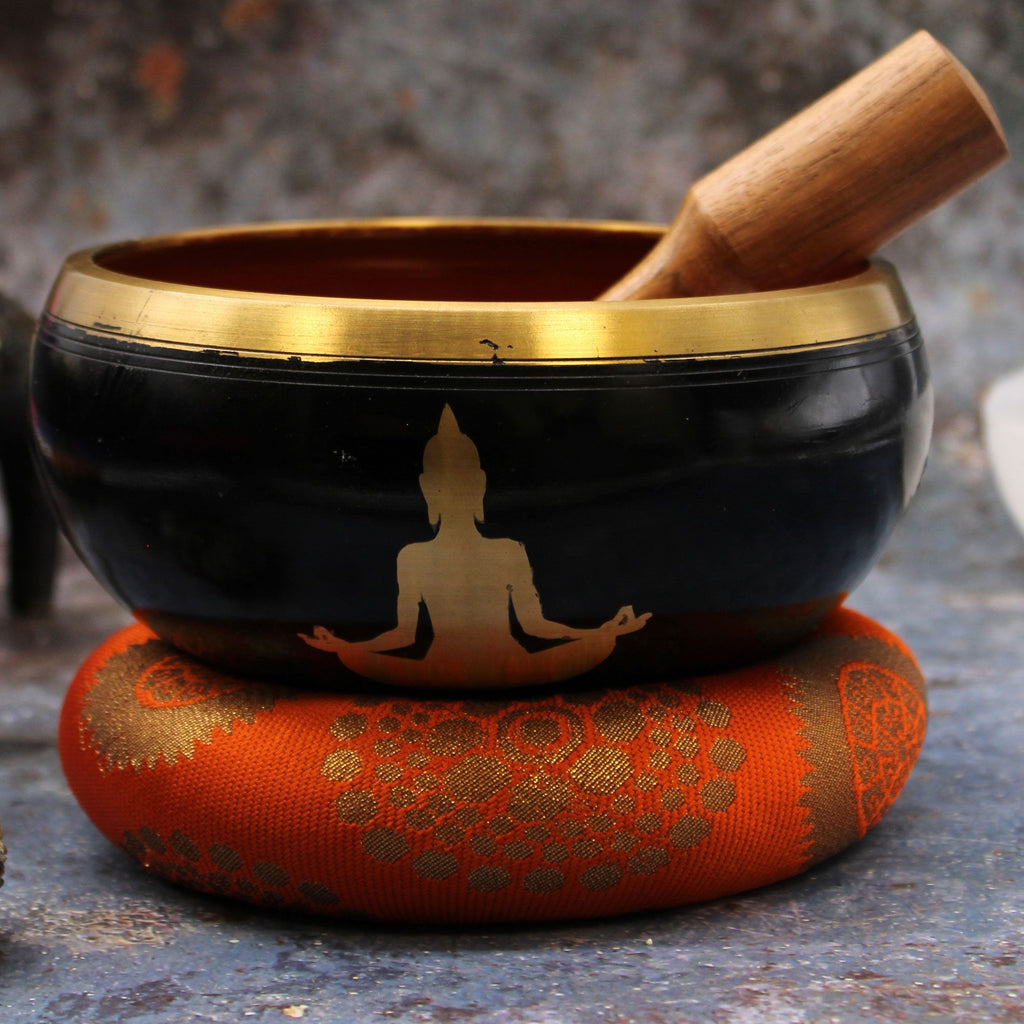 Lrg Buddha Singing Bowl Set- Black/Orange 14cm product image 7