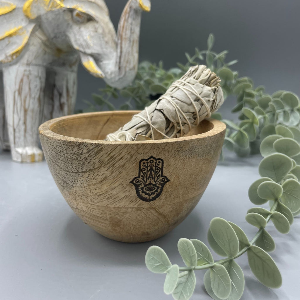 Wooden Smudge and Ritual Offerings Bowl - Hamsa - 11x7cm product image 3