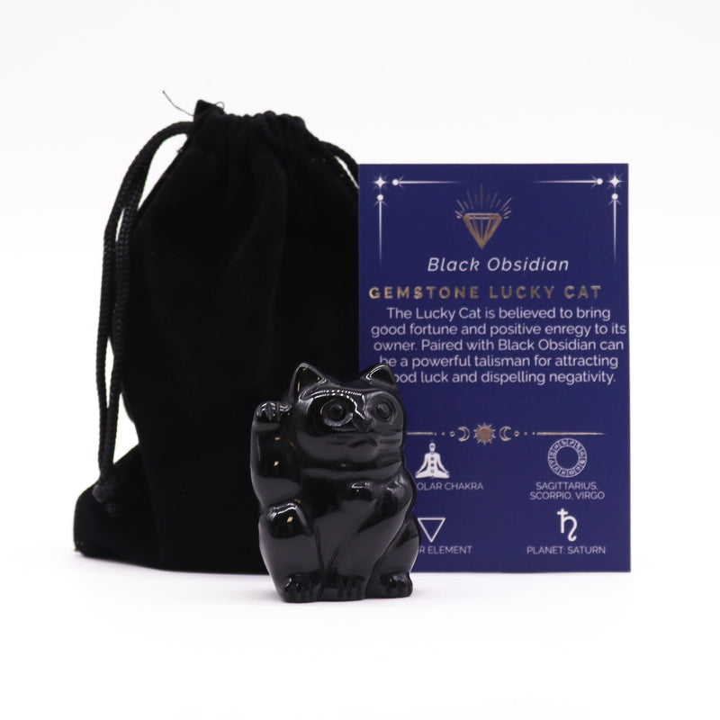 Gemstone Lucky Cat - Black Obsidian product image