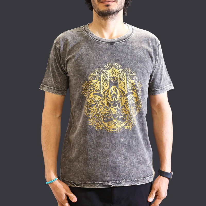 Nomad Sari Stonewashed Cotton T-Shirt – Hamsa – Dark Grey – Medium product image