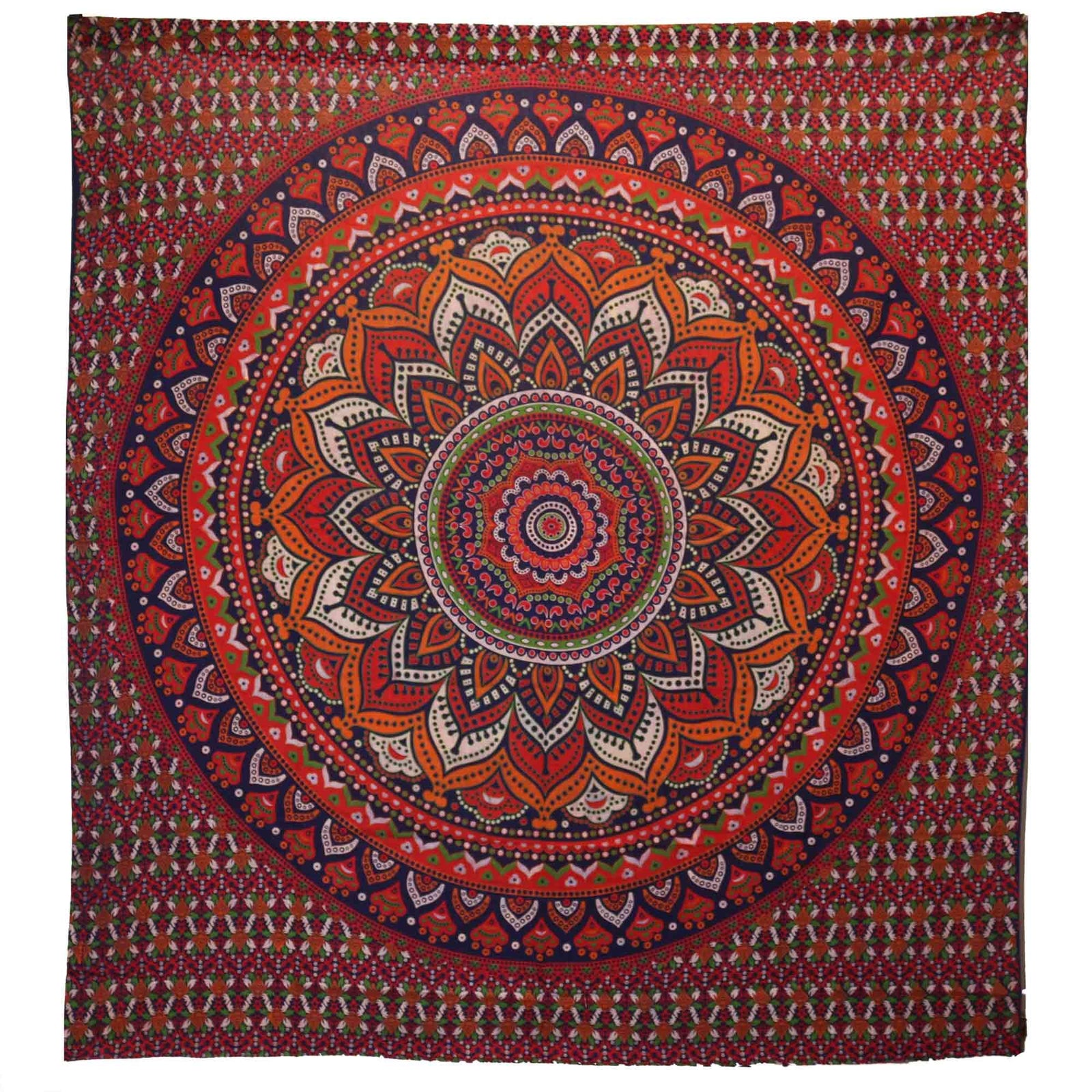 Double Cotton Bedspread + Wall Hanging - Classic Mandala - Orange / Blue product image