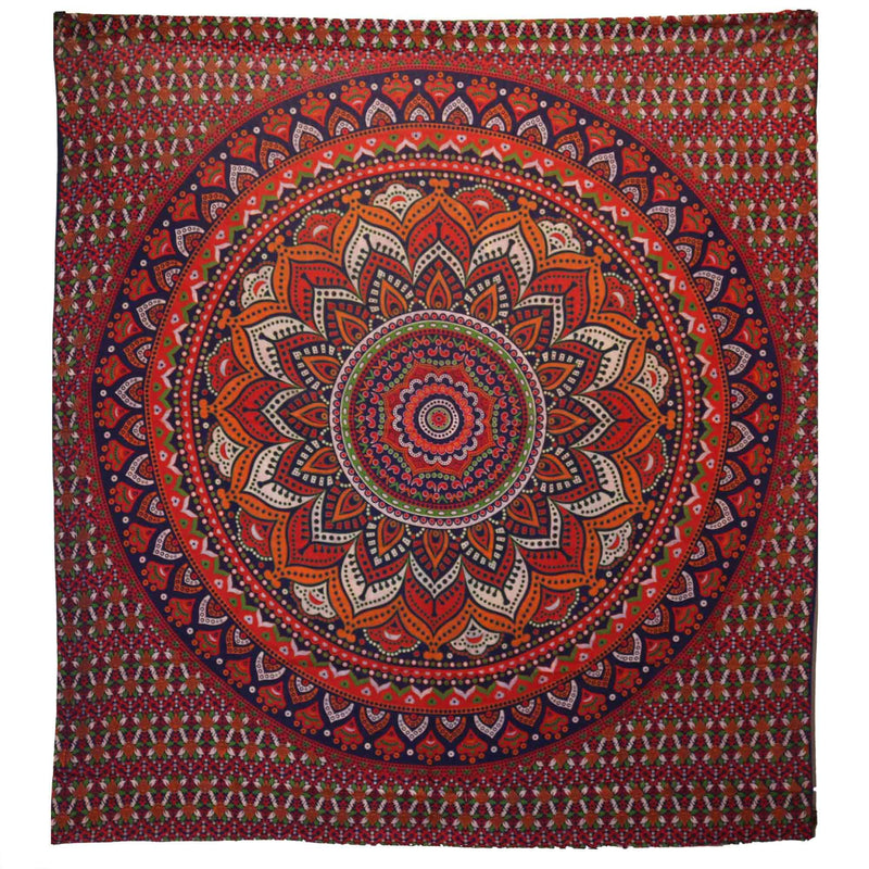 Double Cotton Bedspread + Wall Hanging - Classic Mandala - Orange / Blue product image