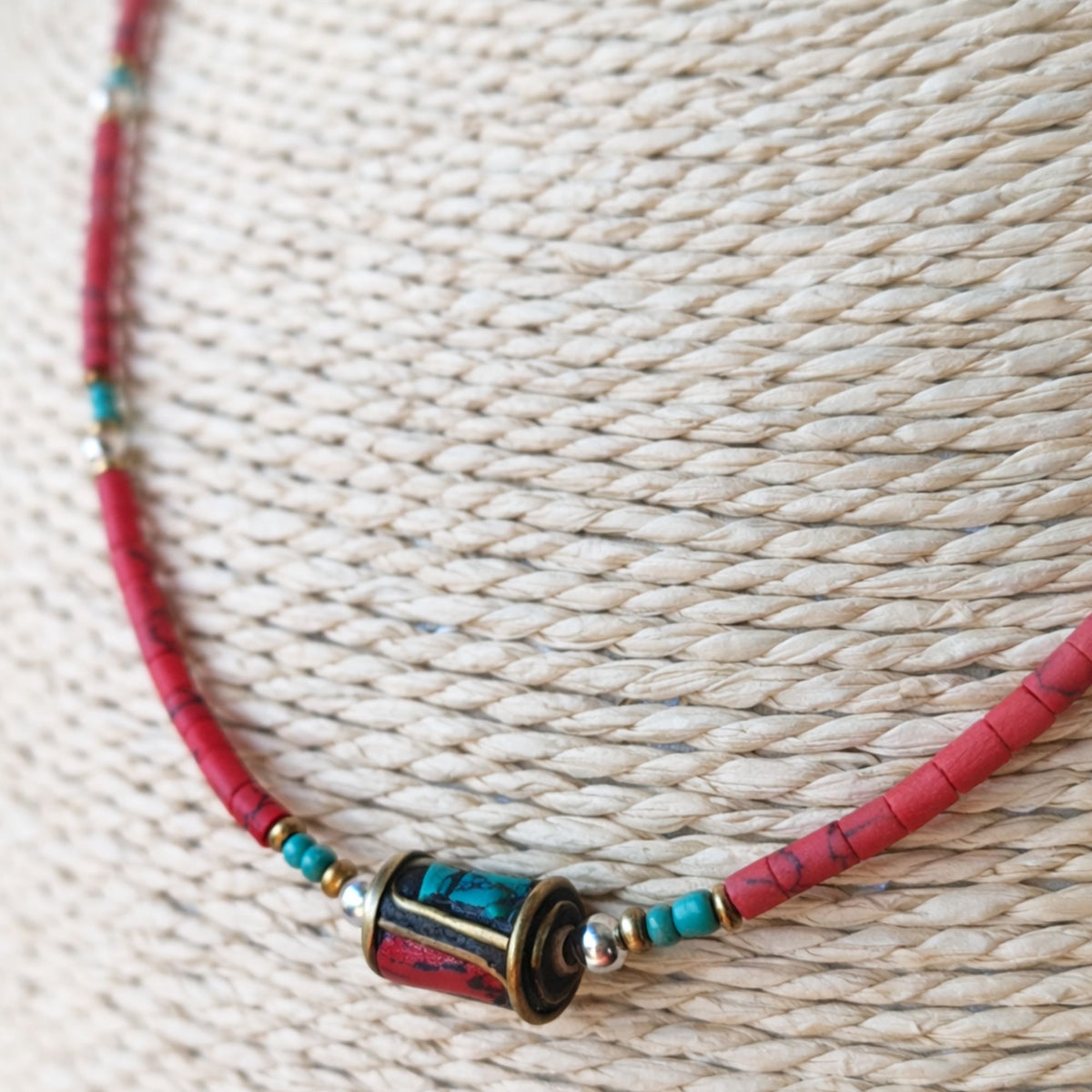 Nepalese Extra Fine Gem Necklace - Coral Tribal Bead product image 3